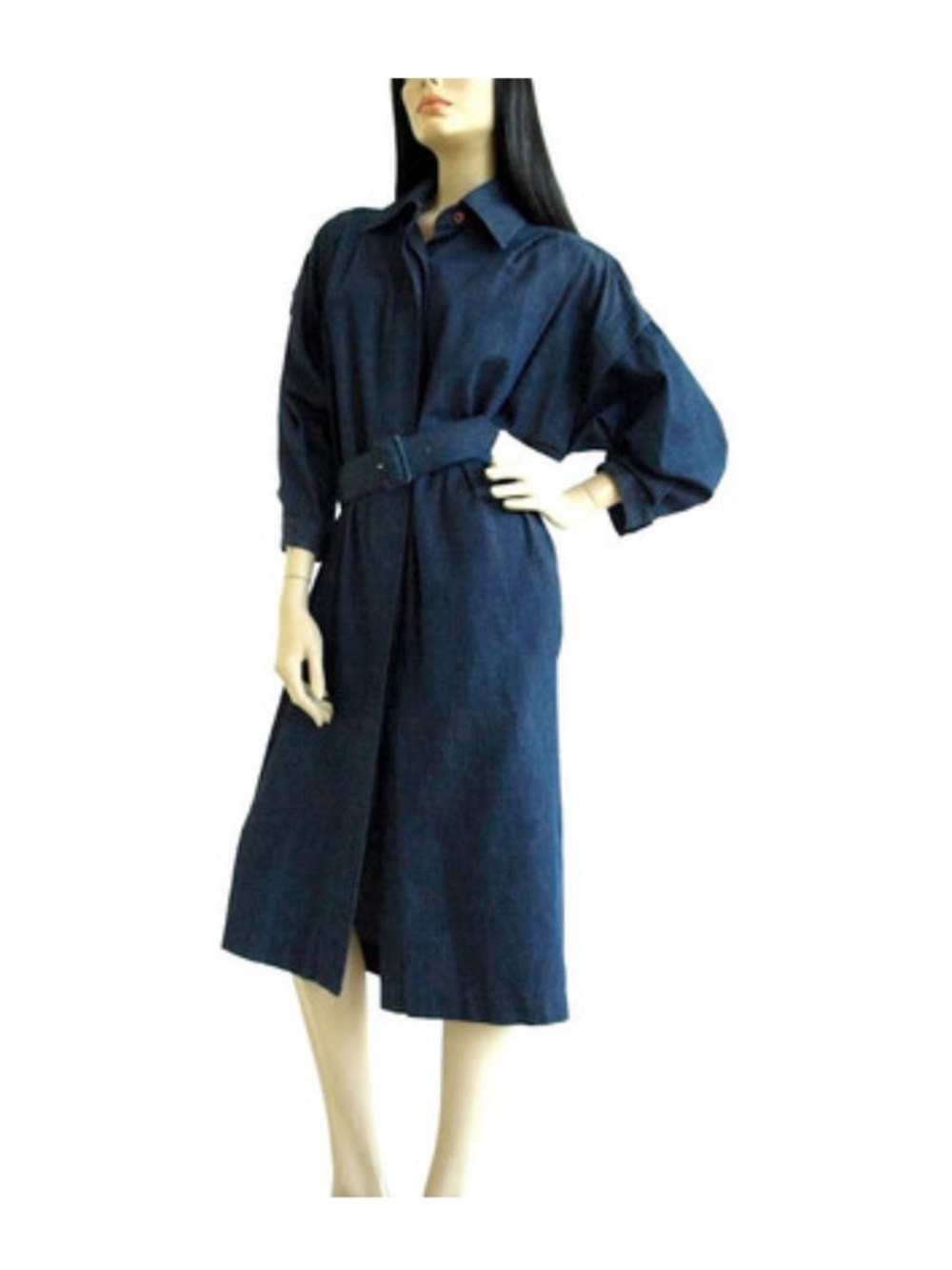 Rickie Freeman for Teri Jon Button-Front Midi Demin Dress with Belt, Vintage